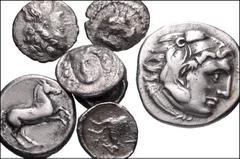 GREEK. Northern & Central Greece. Lot of seven (7) silver issues from Macedon to Boeotia. Includes: KINGS of MACEDON, Perdikkas II. AR Tetrobol // Antigonos I Monophthalmos. In the name of Alexander I