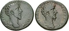 Roman Provincial ASIA MINOR, Uncertain. Marcus Aurelius & Lucius Verus. AD 161-169. Æ (35mm, 24.74 g, 6h). AYT KAIC M AYPHΛ ANTΩNINOC CЄB APΞ [...] MA[...] , bareheaded bust of Marcus Aurelius right, 