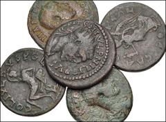 ROMAN. Provincial. Lot of five (5) Macedonian bronzes. Includes: Pella. Gordian III // Philip I // Thessalonica. Elagabalus // Gordian III // Philip I. Average Fine to Good Fine, some deposits. LOT SO