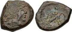 Celtic GAUL, Central. Uncertain tribe. 1st century BC. BI Stater (20mm, 9.08 g, 1h). Celtic head right / Celticized rider on horseback left, arms raised; above, wreath. D&T –; Depeyrot –; CCCBM –. Unp