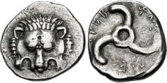 Greek DYNASTS of LYCIA. Perikles. Circa 380-360 BC. AR Third Stater (16.5mm, 2.84 g). Limyra mint(?). Lion scalp facing / Triskeles within incuse circle. Müseler VIII, 47–51. Lightly toned, some die w