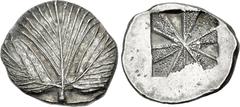 Greek SICILY, Selinos. Circa 540-515 BC. AR Didrachm (23.5mm, 8.77 g). Selinon leaf / Incuse square divided into twelve sections. Arnold-Biucchi Group 1; Selinus Hoard 32; HGC 2, 1211. Lightly toned, 