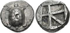 Greek ISLANDS off ATTICA, Aegina. Circa 456/45-431 BC. AR Stater (21mm, 12.28 g, 12h). Land tortoise with segmented shell / Large square incuse with heavy skew pattern. Meadows, Aegina, Group IIIb; Mi