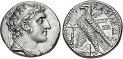 Greek SELEUKID EMPIRE. Alexander I Balas. 152-145 BC. AR Tetradrachm (25mm, 14.14 g, 1h). Tyre mint. Dated SE 167 (146/5 BC). Diademed and draped bust right / Eagle standing left on prow left; palm fr