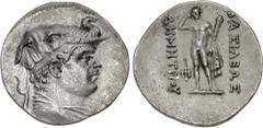 Oriental Greek BAKTRIA, Greco-Baktrian Kingdom. Demetrios I Aniketos. Circa 200-185 BC. AR Tetradrachm (33mm, 16.63 g, 12h). Diademed and draped bust right, wearing elephant skin / Herakles standing f