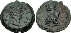 Roman Provincial EGYPT, Alexandria. Claudius. AD 41-54. Æ Dichalkon (15mm, 2.77 g, 11h). Dated RY 10 (AD 49/50). Laureate head right / Frog seated right; L I (date) above. Köln 96 & 3448; Dattari (Sav