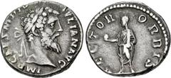 Roman Imperial Didius Julianus. AD 193. AR Denarius (17mm, 3.07 g, 7h). Rome mint. Laureate head right / Didius Julianus standing left, holding globe and volumen. RIC IV 3; RSC 15. Toned, minor deposi