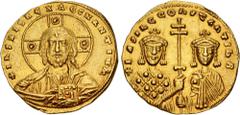 Byzantine Basil II Bulgaroktonos, with Constantine VIII. 976-1025. AV Histamenon Nomisma (20.5mm, 4.41 g, 6h). Constantinople mint. Struck 977-circa 989. Draped and nimbate facing bust of Christ Panto