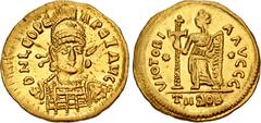 Early Medieval MIGRATION PERIOD, Pseudo-Imperial coinage. Circa late 5th - early 6th century AD. AV Solidus (20.5mm, 4.46 g, 12h). Imitating a Thessalonica mint solidus of Leo I (AD 457-474). D N LEO 