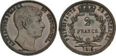 World SWITZERLAND, Republic and Canton of Neuchâtel. Neuchâtel. Alexandre Berthier. Prince, 1806-1814. Proof CU Essai de 2 Francs (27mm, 9.93 g, 5h). Dies by Droz. Dated 1814/3. ALEXANDRE PRINCE DE NE
