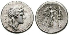 SICILY, Syracuse. Agathokles Estimate $2000 SICILY, Syracuse. Agathokles. 317-289 BC. AR Tetradrachm (17.35 gm). Circa 305-295 BC. Wreathed head of Kore right, wearing single-pendant earring and neckl