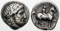 MACEDON, Kings of. Philip II Estimate $400 MACEDON, Kings of. Philip II. 359-336 BC. AR Tetradrachm (14.03 gm). Pella mint. Struck 348-342 BC. Laureate head of Zeus right / Youth on horseback right, h