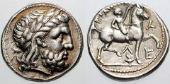 MACEDON, Kings of. Philip II Estimate $750 MACEDON, Kings of. Philip II. 359-336 BC. AR Tetradrachm (14.19 gm). Amphipolis mint. Struck 315-294 BC. Laureate head of Zeus right / Youth on horseback rig