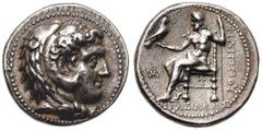MACEDON, Kings of. Philip III Estimate $300  MACEDON, Kings of. Philip III. 323-317 BC. AR Tetradrachm (16.49 gm). Babylon mint. Head of Herakles right, wearing lion's skin headdress / Zeus seated lef