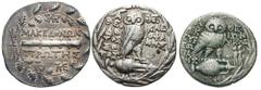 Lot of three AR tetradrachms Estimate $200 Lot of three AR tetradrachms. Includes the following: Macedon, under Roman rule. Head of Artemis in Macedonian shield / Club within oak-wreath. SNG Copenhage
