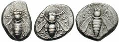 IONIA, Ephesos Estimate $500 IONIA, Ephesos Circa 480-415 BC. Lot of three different Ephesus Drachms. Includes: Head Period 1: Bee / Roughly divided incuse punch // Head Period 2: E-F, bee / Quadripar