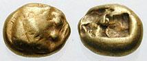 LYDIA, Kings of. Uncertain King. Estimate $200 LYDIA, Kings of. Uncertain King. Before 561 BC. EL Sixth Stater - Hekte (2.31 gm). Head of roaring lion right, knob with four rays on forehead / Double i