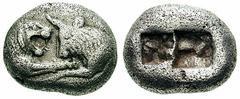 LYDIA, Kings of. Time of Kroisos. Estimate $500 LYDIA, Kings of. Time of Kroisos. Circa 561-546 BC. AR Stater (Double Siglos) (10.27 gm). Confronted foreparts of lion and bull / Double incuse punch. R