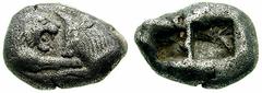 LYDIA, Kings of. Time of Kroisos. Estimate $500 LYDIA, Kings of. Time of Kroisos. Circa 561-546 BC. AR Stater (Double Siglos) (10.38 gm). Confronted foreparts of lion and bull / Double incuse punch. R