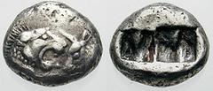 LYDIA, Kings of. Time of Kroisos. Estimate $300 LYDIA, Kings of. Time of Kroisos. Circa 561-546 BC. Fourré Half-Stater - Siglos (4.42 gm). Confronted foreparts of a roaring lion and a bull / Double in