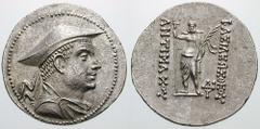 BAKTRIA, Graeco-Baktrian Kings. Antimachos I. Estimate $500 BAKTRIA, Graeco-Baktrian Kings. Antimachos I.Circa 174-165 BC. AR Tetradrachm (16.76 gm). Diademed and draped bust right, wearing kausia / P