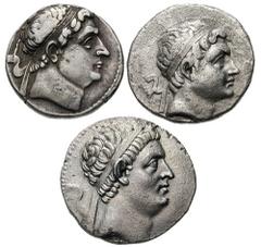BAKTRIA, Graeco-Baktrian Kings. Estimate $750  BAKTRIA, Graeco-Baktrian Kings. Lot of three AR Tetradrachms. Includes the following: Diodotos I. In the name of Antiochos II. Circa 255 BC-circa 235 BC.