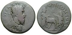 MOESIA INFERIOR, Tomis. Pertinax. Estimate $300 MOESIA INFERIOR, Tomis. Pertinax. 193 AD. Æ Tetrassaria (9.99 gm). Laureate, draped and cuirassed bust right / Pertinax seated on back of ox driven wago