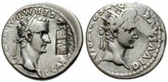 GAIUS CALIGULA and DIVUS AUGUSTUS Estimate $1500 GAIUS CALIGULA and DIVUS AUGUSTUS. 37-41 AD. AR Denarius (3.61 gm). Struck 37-38 AD. Lugdunum mint. Laureate head of Caligula right; c/m: IMP VES ligat