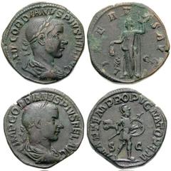 GORDIAN III Estimate $200 GORDIAN III. 238-244 AD. Æ Sestertius (24.28 gm). Laureate, draped and cuirassed bust right / Libertas standing left, holding pileus and sceptre. RIC IV 318a; Cohen 153. Lot 