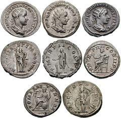 GORDIAN III Estimate $1000 GORDIAN III. 238-244 AD. Lot of 44 AR Antoniniani. Rome and Antioch issues. Includes the following RIC numbers (no duplicates): 1-6, 17, 18, 20, 34-39, 51, 53, 55, 63, 65, 6