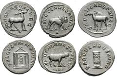 PHILIP and OTACILIA SEVERA Estimate $250  PHILIP and OTACILIA SEVERA. Lot of six Saeculares antoniniani. Includes: Philip I. Lion. RSC 173 // Philip I. Gazelle. RSC 180a // Philip I. Stag. RSC 182 // 