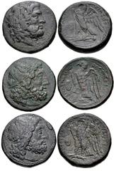 PTOLEMAIC KINGS of EGYPT. temp. Ptolemy II Philadelphos. 285-246 BC. Lot of three Syracuse(?) mint bronzes of Hieron II imitating a Ptolemaic mint in Sicily. All coins: Syracuse mint. Struck under Hie