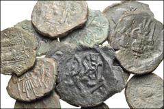 BYZANTINE. Lot of fourteen (14) bronze coins from Maurice Tiberius to Michael I Rhangabe. Includes: Maurice Tiberius. Æ Decanummium. Catania mint // Heraclius, with Heraclius Constantine. Æ Follis. Sy