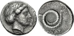 Greek MYSIA, Atarnios. Mid-late 4th century BC. AR Hemidrachm (12mm, 1.50 g, 2h). Laureate head of Apollo right / Serpent coiled right. Cf. S&B 1–2 (drachm and obol); cf. AMNG IV 317–8 (same); cf. SNG