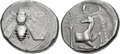 Greek IONIA, Ephesos. Circa 390-325 BC. AR Tetradrachm (24mm, 15.02 g, 12h). Megakles, magistrate. Class B, circa 390-380 BC. Bee with straight wings / Forepart of stag right, head left; palm tree to 