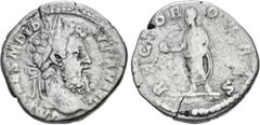 Roman Imperial Didius Julianus. AD 193. AR Denarius (17mm, 2.59 g, 6h). Rome mint. Laureate head right / Didius Julianus standing left, holding globe and volumen. RIC IV 3; RSC 15. Toned, some shallow