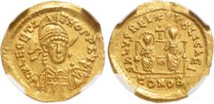 Roman Imperial Leo II, with Zeno. AD 474. AV Solidus (20mm, 4.42 g, 6h). Constantinople mint, 10th officina. Struck 18 January-17 November. Pearl-diademed, helmeted, and cuirassed bust facing slightly