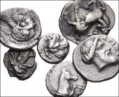 GREEK. Asia Minor. Lot of six (6) silver fractions. Includes: IONIA, Teos. AR Hemitartemorion // MYSIA, Lampsakos. AR Hemiobol // AEOLIS, Kyme. AR Hemiobol // CILICIA, Kelenderis. AR Obol // CILICIA, 