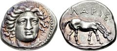 THESSALY, Larissa. Circa 405/0-370 BC. AR Drachm (19mm, 6.16 g, 11h). Head of the nymph Larissa facing slightly right, hair in ampyx / Horse grazing right. L-S group 3, head type 17, dies O55/R2, a = 