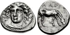 THESSALY, Larissa. Circa 405/0-370 BC. AR Drachm (19mm, 6.06 g, 9h). Head of the nymph Larissa facing slightly left, hair in ampyx / Horse grazing right. L-S group 6, head type 28, dies O133/R1, d (th