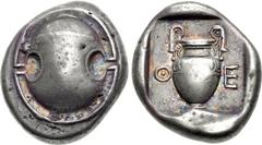 BOEOTIA, Thebes. Circa 425-400 BC. AR Stater (19mm, 12.18 g, 6h). Boeotian shield; club across upper portion / Amphora within incuse square. BCD Boiotia 388. Good VF, toned, light graffito (Λ) under t