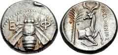 IONIA, Ephesos. Circa 390-325 BC. AR Tetradrachm (23mm, 15.14 g, 12h). Orchamenios, magistrate. Class D, circa 370-360 BC. Bee / Forepart of stag right, head left; palm tree to left, OPXAMENIOΣ to rig