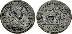 LYDIA, Dioshieron. Plautilla. Augusta, AD 202-205. Æ (30mm, 13.85 g, 6h). Apollonides, the son of Phoebus, second strategus (?). Draped bust right, wearing stephane / Zeus enthroned left, holding phia