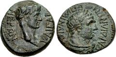LYDIA, Sardis. Nero. AD 54-68. Æ (15mm, 3.07 g, 9h). Mindios, magistrate. Laureate head of Nero right / Laureate head of Hercules right, with lion’s skin tied around neck. RPC 3002; cf. SNG München 51