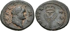 Titus. As Caesar, AD 69-79. Æ Quadrans (17mm, 2.94 g, 6h). Rome mint (for use in Syria?). Struck under Vespasian, AD 74. T • CAES • IMP •, laureate head right / PON • TR • POT •, winged caduceus. RIC 