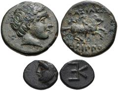 GREEK. Miscellaneous. Lot of two (2) bronze coins of Kings of Macedon (Philip II) and Troas. Includes: KINGS of MACEDON, Philip II. Æ Quarter Unit. Miletos mint. Male head right, wearing tainia / Yout