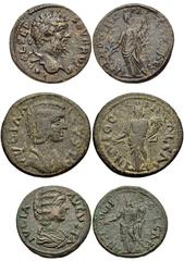 ROMAN. Provincial. Lot of three (3) bronze coins of Pisidian Antioch. Includes: Septimius Severus. Laureate head right / Tyche standing left, holding branch and cornucopia. Krzyzanowska XXIII/42; SNG 