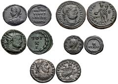 ROMAN. Imperial. Lot of five (5) bronze coins from Maximianus to Constantine II. Includes: Maximianus. Æ Follis. Alexandria mint, 2nd officina. Struck circa AD 30. RIC VI 30b // Constantius I. Æ Fract