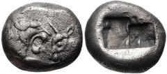 KINGS of LYDIA. temp. Cyrus – Darios I. Circa 545-520 BC. AR Siglos - Half Stater (14mm, 5.19 g). Sardes mint. Confronted foreparts of lion and bull / Double incuse square punch. Berk 22; SNG Kayhan 1