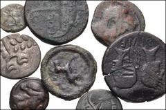 MIXED. Greek-British. Lot of seventeen (17) miscellaneous coins. GREEK: SPAIN, Neronken. Æ // GAUL, Massalia (6) // Nemausus // CELTIC: GAUL, Averni. Æ // Remi. Æ // ROMAN PROVINCIAL: GAUL, Nemausus. 